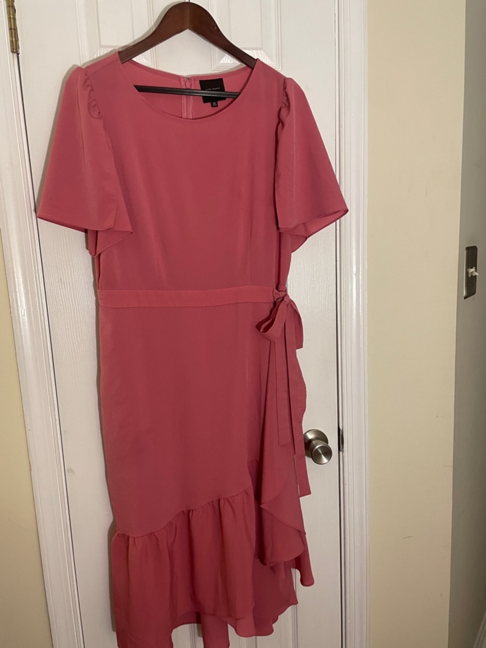 Rose Silky Empire MIDI Dress with Side Ruffle and Belt Tie 12
 23” X 42”